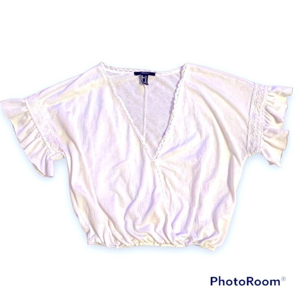 Forever 21 XXI Cropped Ruffle Peasant Sleeve Top